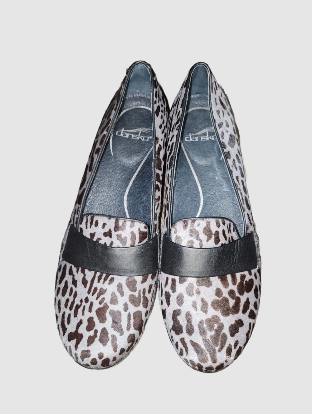 Dansko Oksana Slip On Shoe Gray Black Animal Print 39 Sz 8.5-9 Calf Hair Comfort